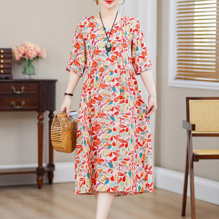 

Summer Dresses for Women Plus Size Dress Casual Vintage Elegant Print Floral Loose Dresses Woman Clothes 5XL