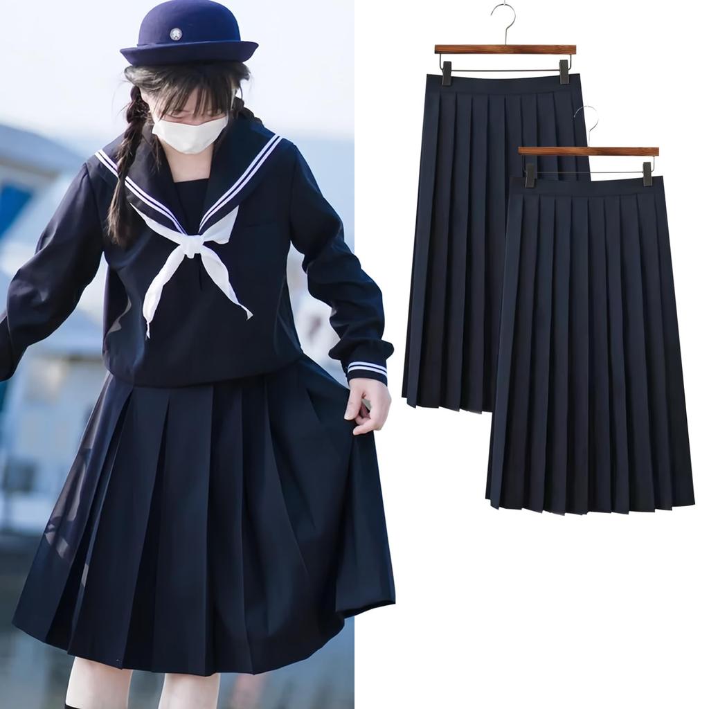 Jupe d'uniforme unie marine noir longueur jupe plissée longue jupe scolaire lycéenne cosplay jupe plissée jupe d'uniforme jupe de marin JK jupe d'uniforme marine