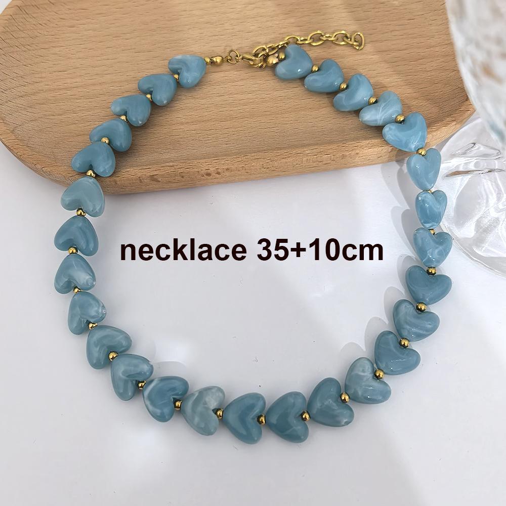 Love Resin Heart Necklace Women Choker Gold Beads Stainless Steel White Red Green Coffee Beige Waterproof Diy Handmade