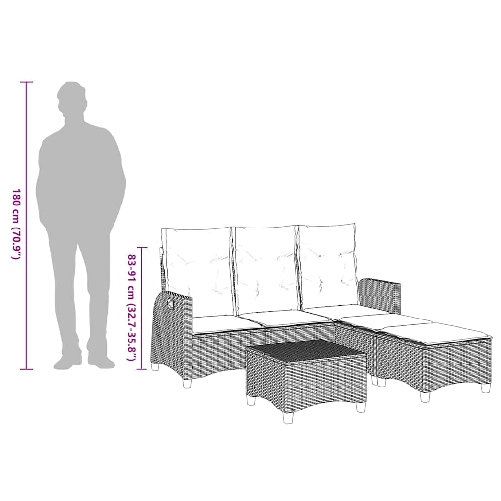 3 Piece Garden Sofa Set with Cushions L Shaped Beige Poly Rattan