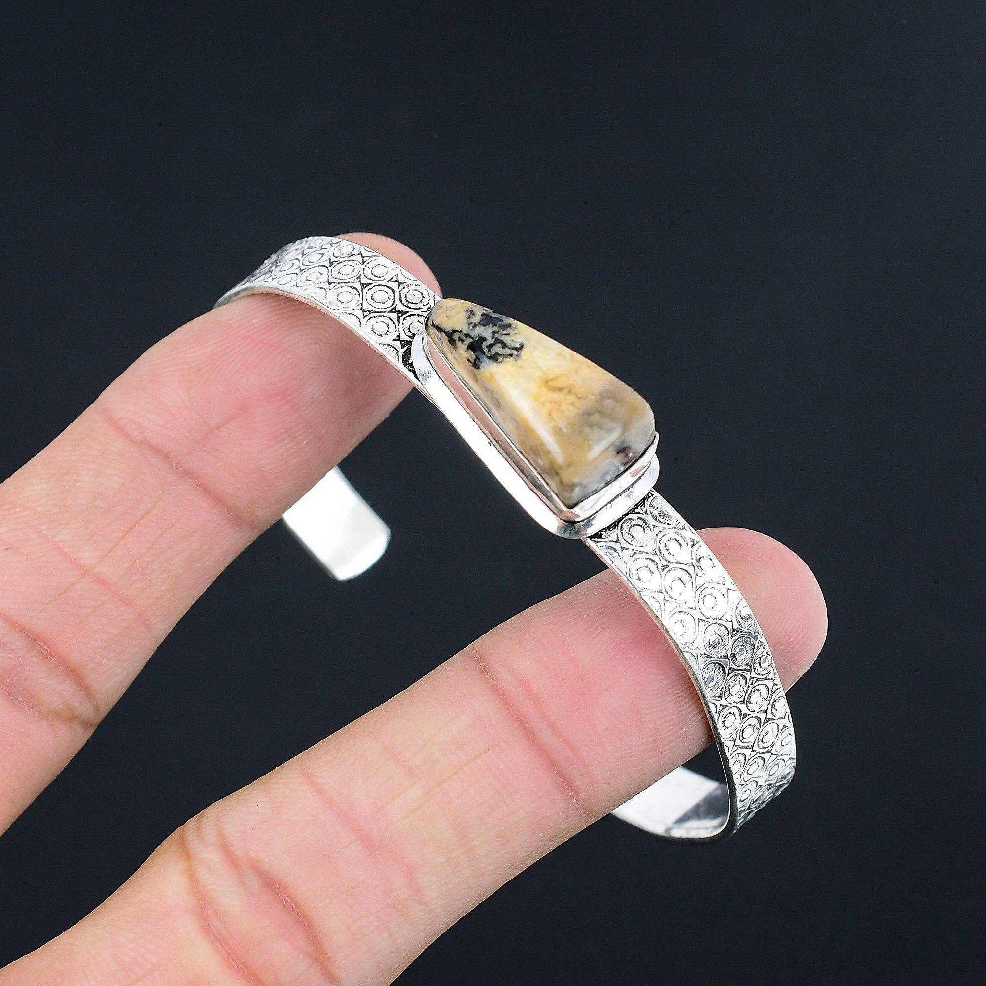 

Mothers day Sale Dendritic Tiger Stone Birthday Bangle Bracelet Sterling Silver Adjustable