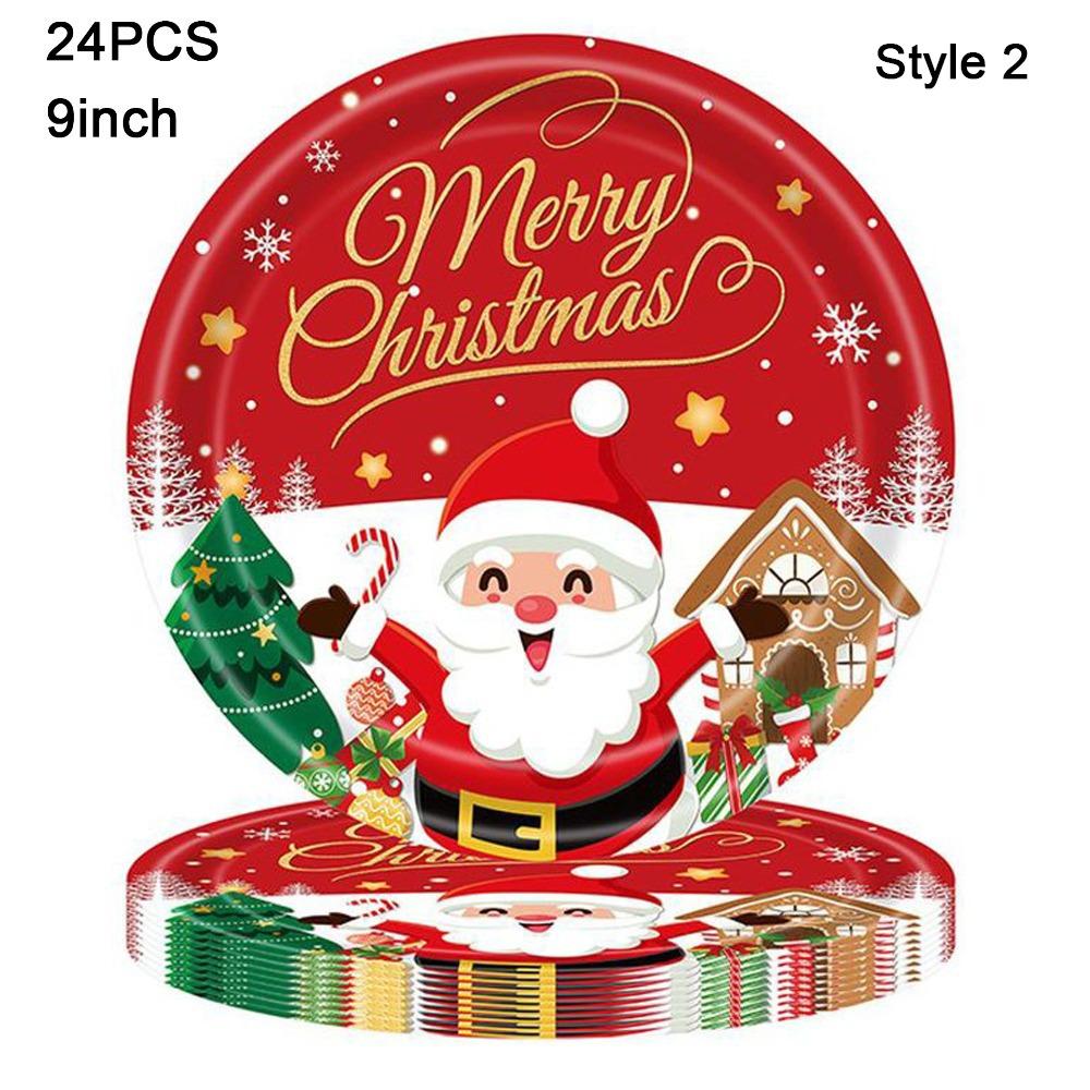 24pcs Fork Spoon Christmas Disposable Tableware Dessert Container Paper Plates  Christmas