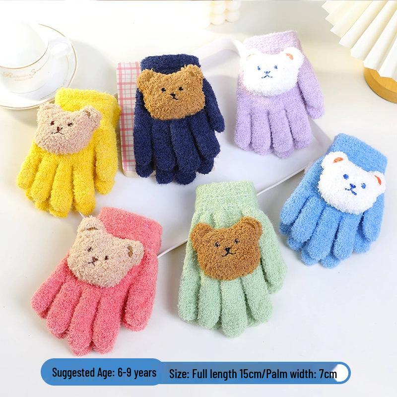 Warm Plush Five-Finger Winter Gloves for Boys and Girls (0-12 Years)