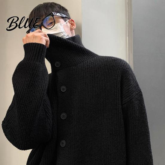 Cardigan da uomo Maglione Elastico Bottonato Protezione Collo Collo Alto Autunno Inverno Lavorato a Maglia Spesso Maniche Lunghe