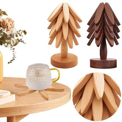 Tree Shape Wooden Trivets Coaster Decorative Anti Scald Heat Resistant Table Mat Pot Holders for Hot Dishes