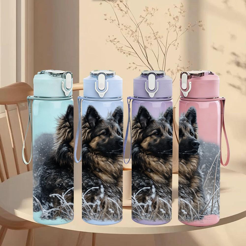 1PC German Shepherd Dog Pet Print 750ml Color Plastic Sports Water Bottle Leakproof Flip Straw Lid Suitable for Sports Office Home Use