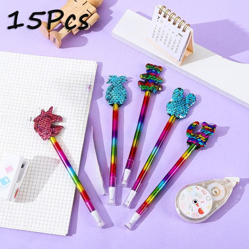 

15Pcs Sequined Animals Theme Neutral Pens, Random Mixed, Black Ink Pens, Cartoon Unicorn Series Office Stationery Gift, Smooth Writing, Suitable f Random style