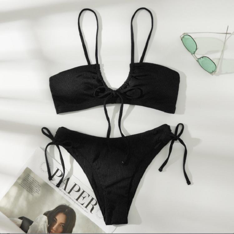 TS JYL-BK223 Solid Triangle Bikini, High-Waist Alluring Swimwear For Beach L