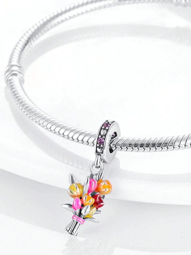 Copper Colors Autumn Sunflower Tulip Leave Beads Charm Pendant For Original Bracelet For Women Diy Jewelry Love Gift