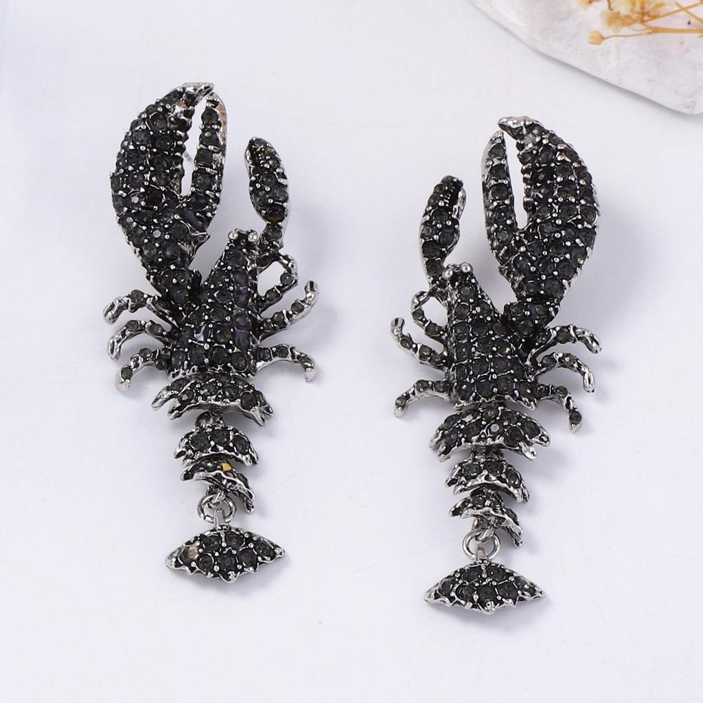 Exaggerated Personality Dark Ocean Leisure Vacation Wind Full Diamond Alloy Exaggerated Lobster Female Earrings Earrings