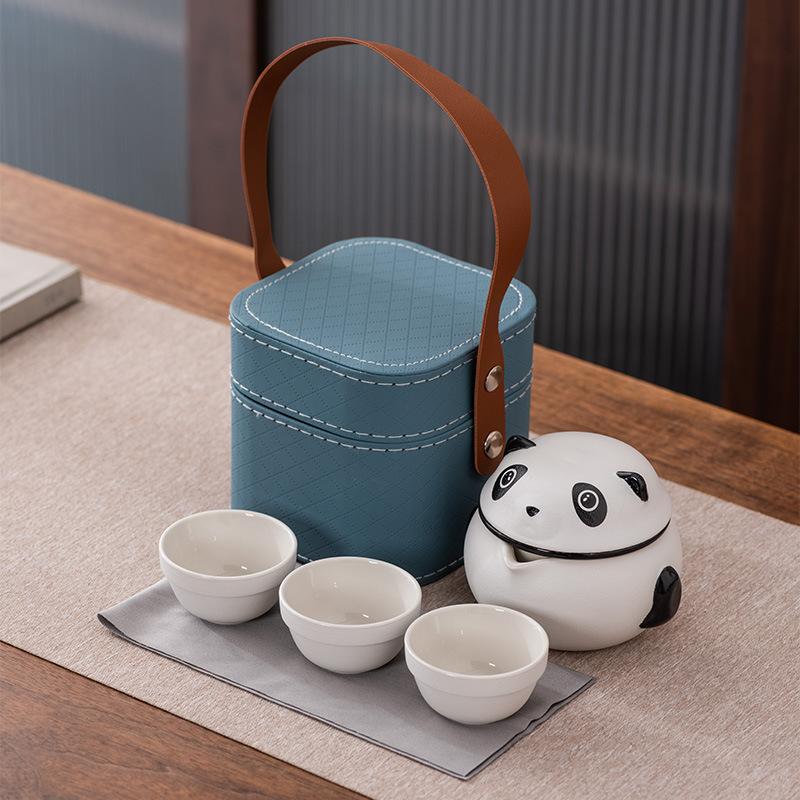 Creative Panda Travel Tea Set Portable Kuaike Ceramic Three Cups Cute Gift Box Company White-collar Business Gifts