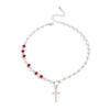 Fashion Style Cross Pendant, Collarbone Necklace, Simple Imitation Pearl Crystal Chain Necklace For Women