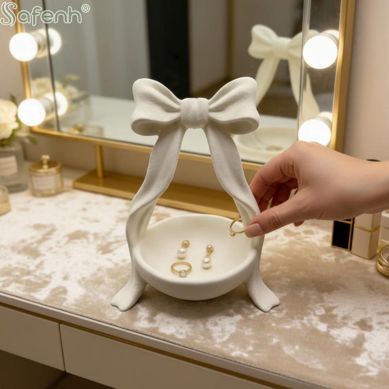Bow Shaped Jewelry Storage Tray 3D Design for Rings Earrings Decorative Organizer for Living Room Bedroom Tabletop