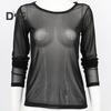 Women Club Top See Through Ultrathin Mesh Long Sleeve Solid Color Soft Breathable Round Neck Pullover Elastic Slim Fit Punk Beach Top