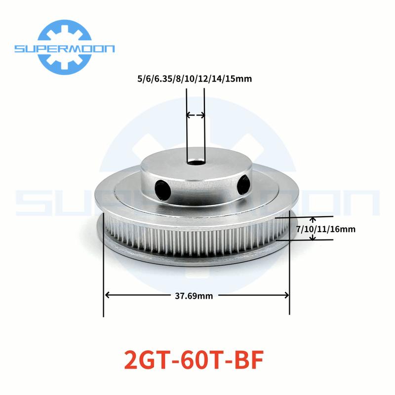 2GT 60 teeth Timing Pulley Bore 5-15mm Belt width 6/10/15mm GT2 Aluminum Alloy Pulley Transmission Components 3D Printer Parts
