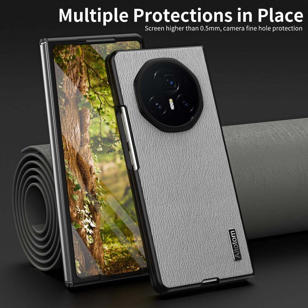 For Honor Magic V5 5G Case Wood Texture PU Leather Coated PC TPU Phone Cover