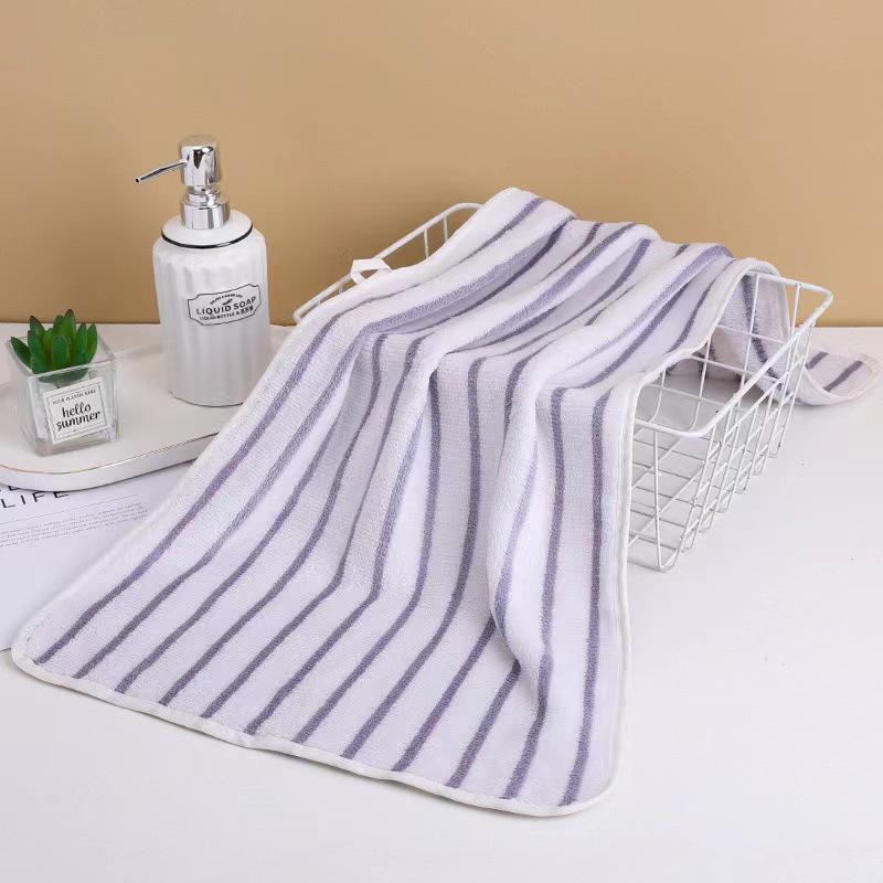 Striped Coral Fleece Bath Towel - Absorbent, Thickened Beach & Household Use