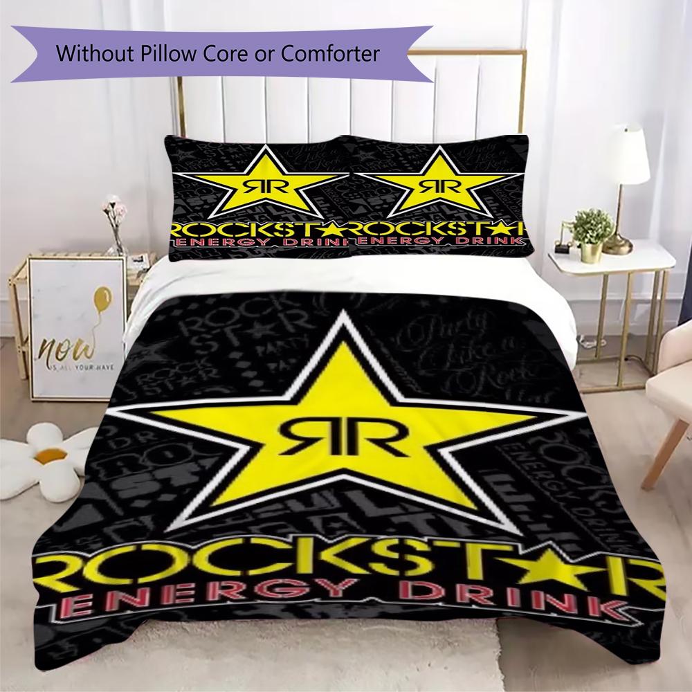 Rockstar Energy Pattern Bedding uilt Set uilt Cover Pillowcase Home Decoration Birthday Gift (1 * duvet cover + 2 * pillowcase without core)133