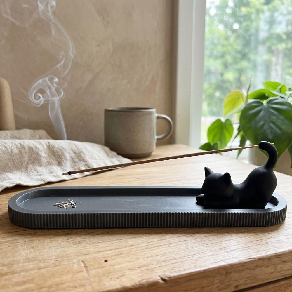 Zen Style Cat Figurine Incense Burner Mobile Cat Cat Incense Tray  Bedroom