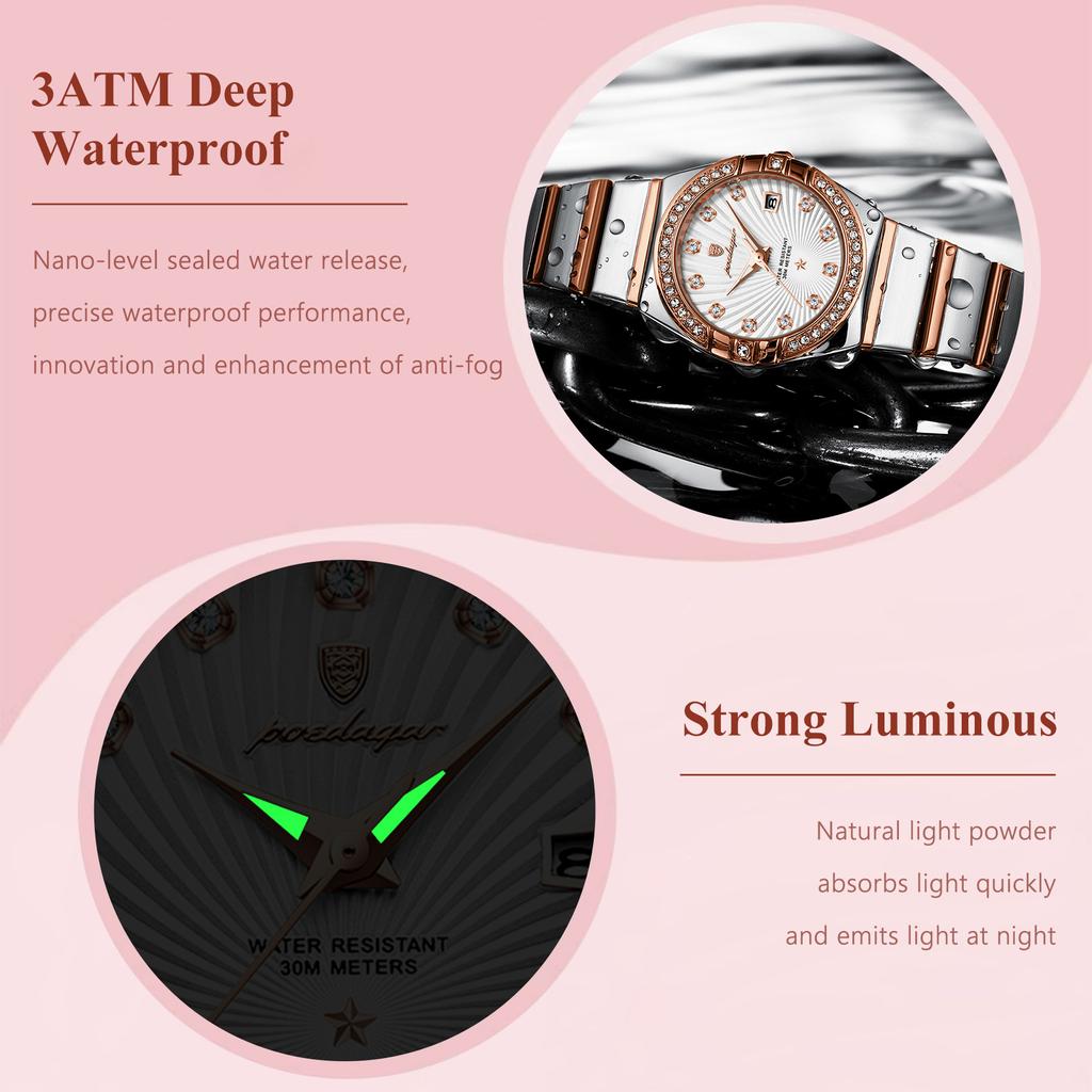 New Fashion Brand Women's Watch Waterproof Luminous Ultra-thin Quartz Watch Ladies Stainless Steel Rose Gold Diamond