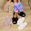 Cross Strap Fluffy Slippers Women Winter Home Peep Toe Plush Fur Slippers Woman Flat Heel Keep Warm Cotton Slides Shoes