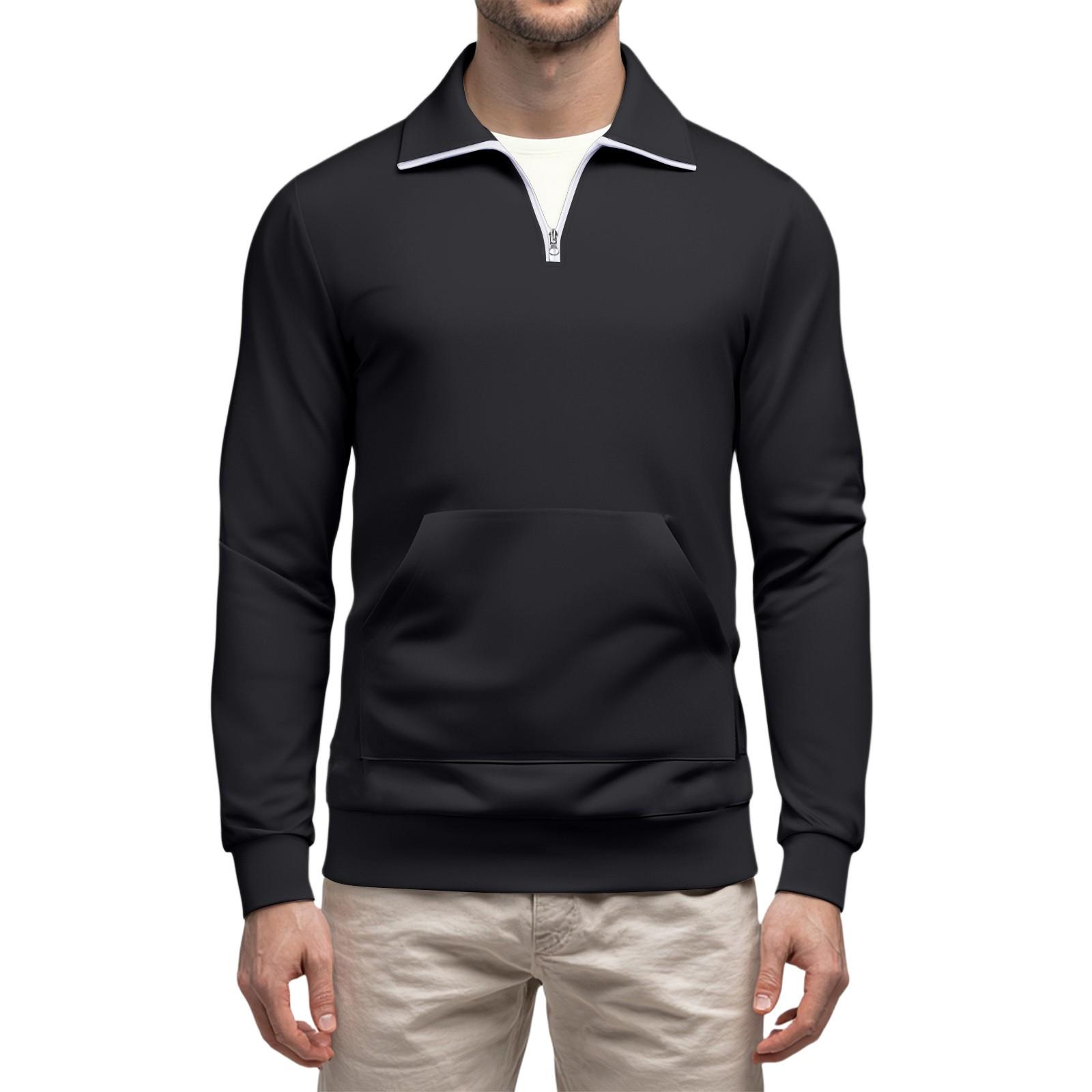 

Men s Casual Long-Sleeved Collared Quarter-Zip Sweatshirt L чорний