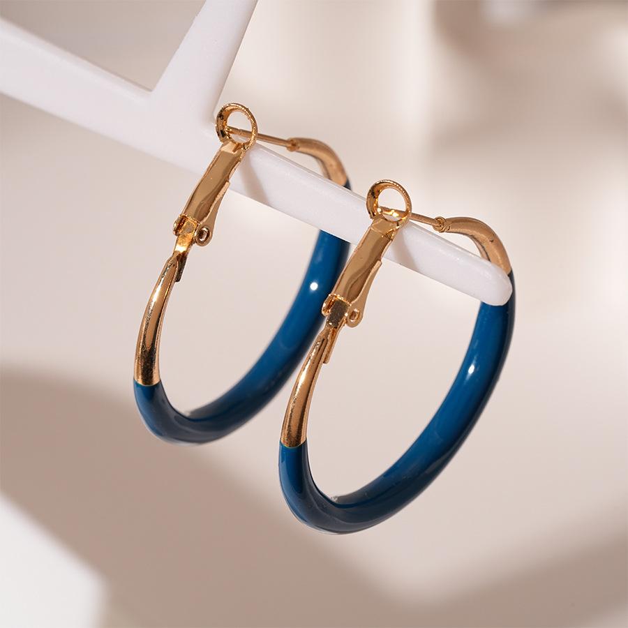 Simple retro drip geometric circle silver needle earrings commuter plain ring earrings