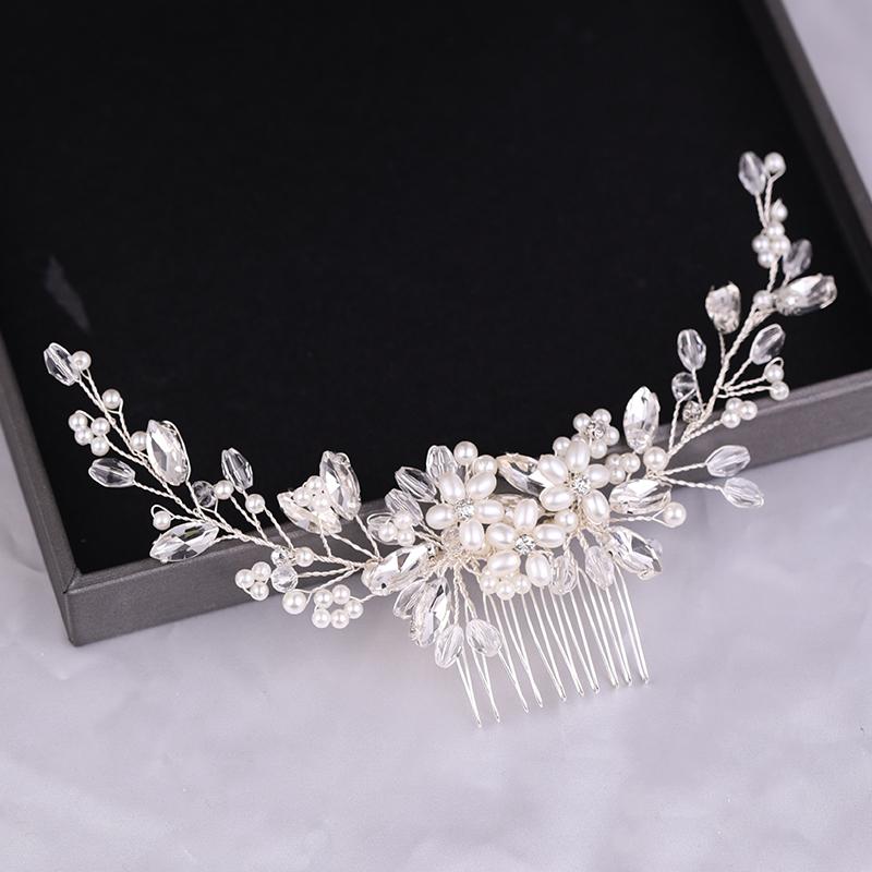 Handmade Pearls Wedding Hair Accessories Silver Color Tiara Hair Combs for Women Cheap Hair Band Bridal Hair Jewelry Headpiece