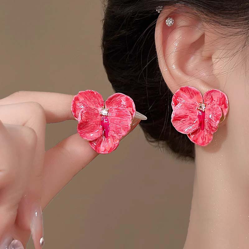 Delicate Red Flower Drop Earrings for Women Girls Fashion Petal Tassel Long Earrings Temperament Wedding Jewelry Accessories