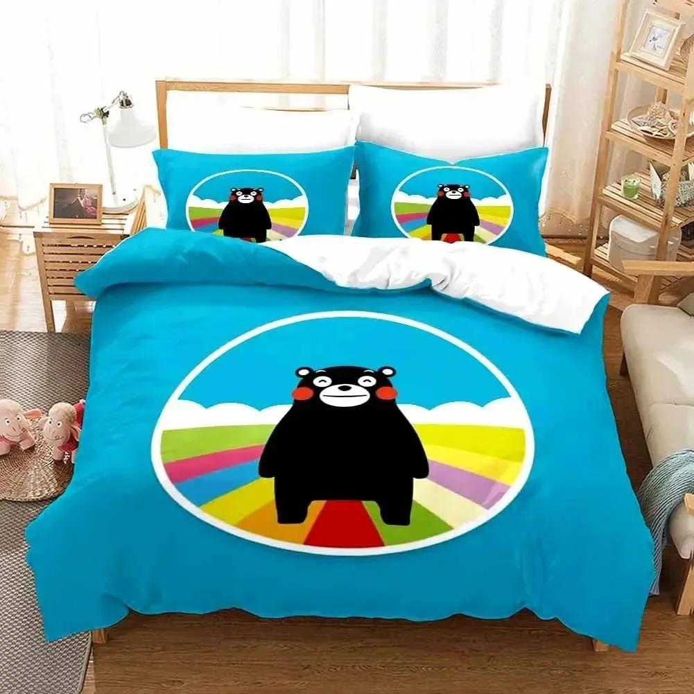 Serietidningar Kumamon Påslakan med örngott Örngott Täcke Sängkläder Set Enkelt Dubbelt Twin Full Queen King Size Sängset För Sovrumsinredning