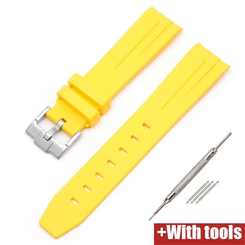 20/21/22mm Curved End Rubber Strap for Rolex Stainless Steel Buckle Men Women Sport Waterproof TPU Replacement Bracelet Band