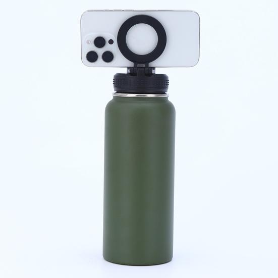 Insulated Water Bottle with Magnet Phone Holder Stand Leak-Proof Stainless Steel Kettle Double Vacuum Insulation Water Bottle for Gym