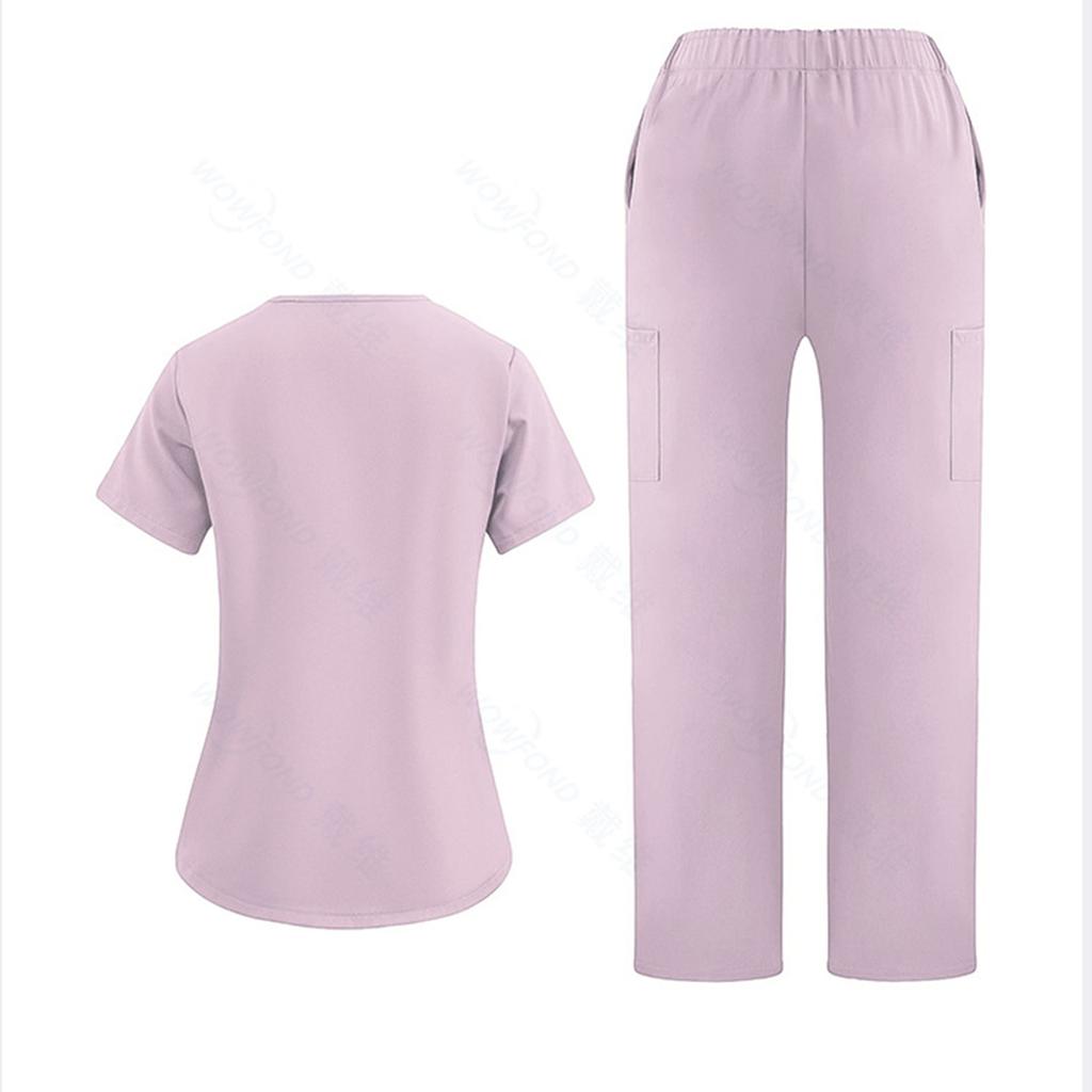 Ladies' Loose And Comfortable V-neck Short Sleeved Workwear With Multiple Pockets Suit Set