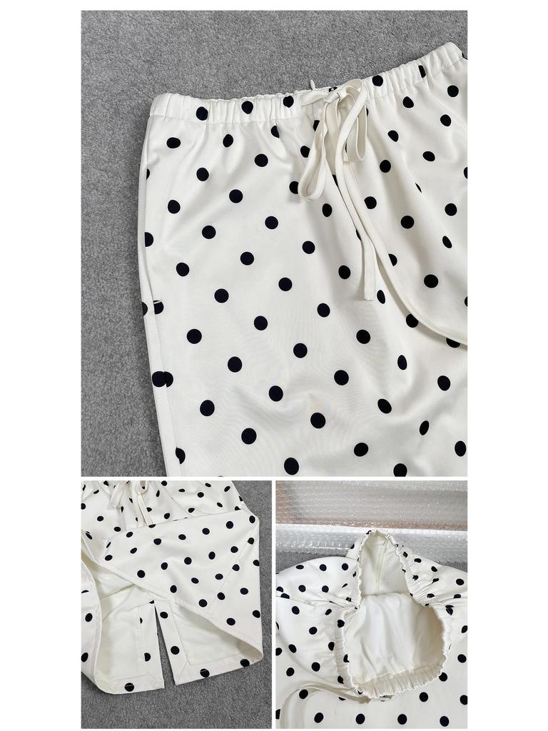 Women's Elegant Apricot Polka Dot Drawstring Hip Wrap Skirt