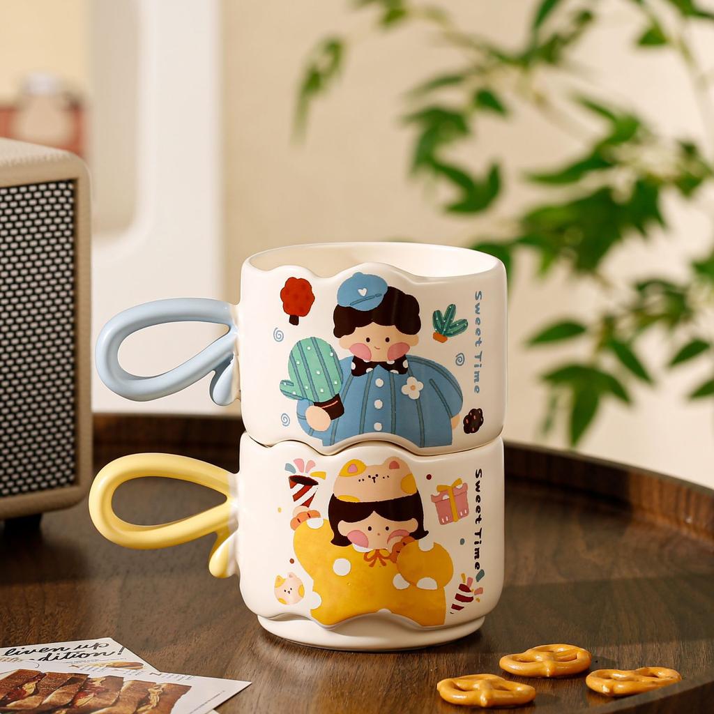 Foldable Cup Children's Gift Cartoon Ceramic Mug Cute High Value Water Cup Cup Home Student Breakfast Cup