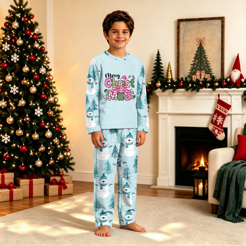 Christmas Print Long Sleeve Long Pants Family Matching Pajama Set for Holiday Loungewear