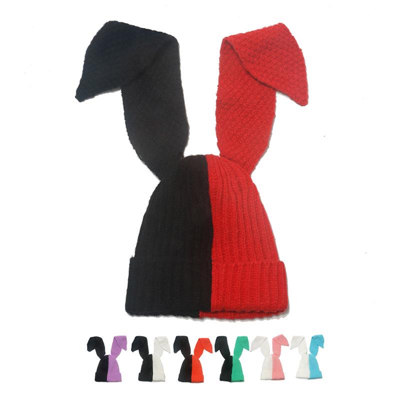 

Зимняя шапка, интернет-знаменитость, вязаная шапка с длинными ушками, лоскутная шерстяная шапка, теплый и милый пуловер, вязаная шапка с кроличьими ушками, корейская версия