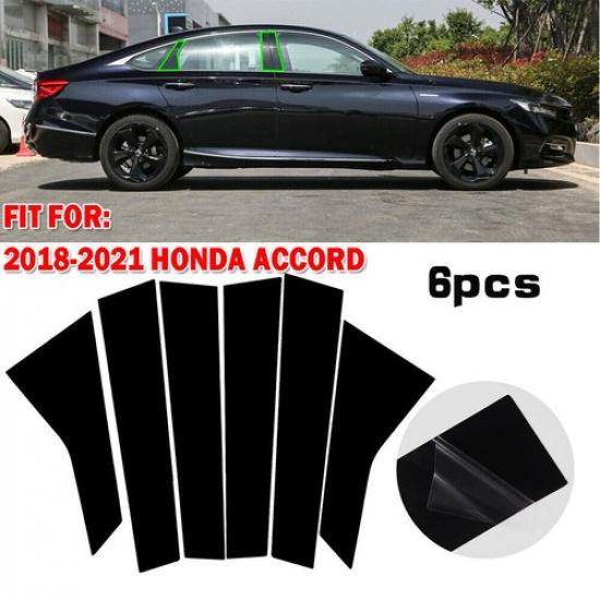 6pcs Glossy Post Pillar Black for 2018- Accord Honda Window Door Trim Cover