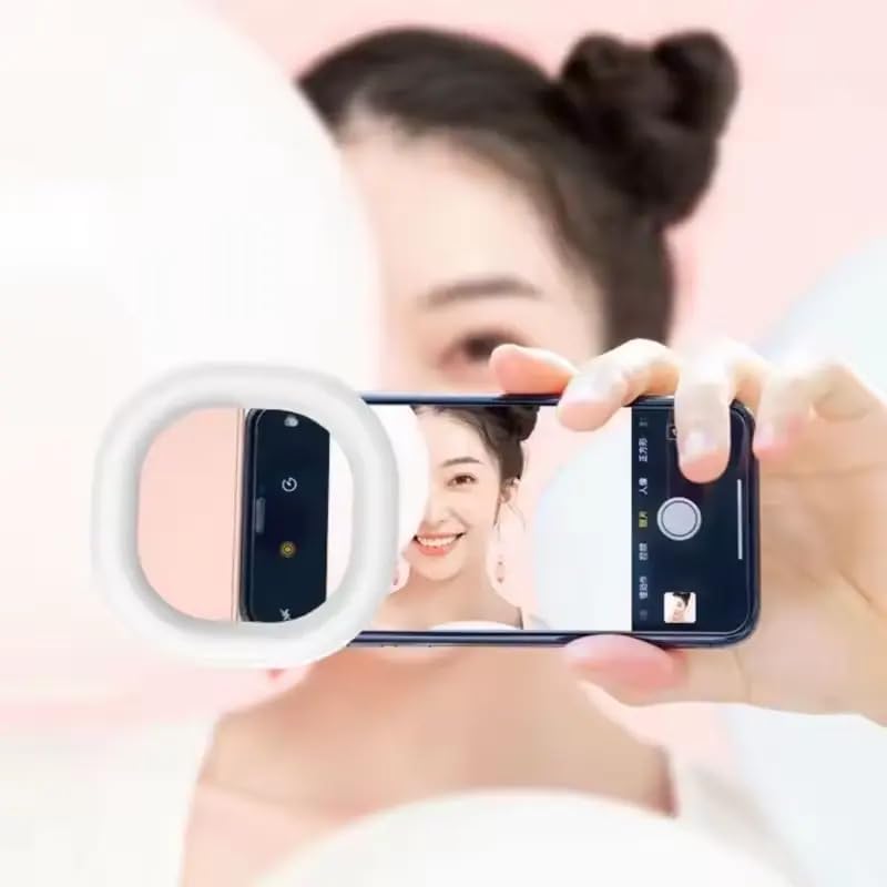 LED Selfie Ring Light, Rechargeable Mini Clip-on Phone, Tablet, Laptop, Camera Lighting with 3 Brightness Levels (White)
