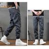 Spring Fall Men Cargo Pants Loose Drawstring Elastic Waist Multi Pockets Ankle-banded Solid Color Plus Size Sport Trousers Daily Wear Ninth Pants