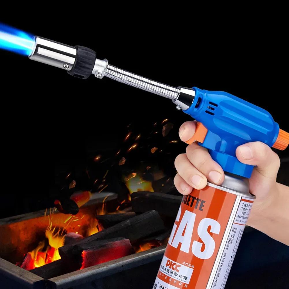 Metal Flame Gun Butane Gas Burner with Hose Spray Head Welding Torch Outdoor Camping BBQ Lighter Flamethrower Welding Equipment