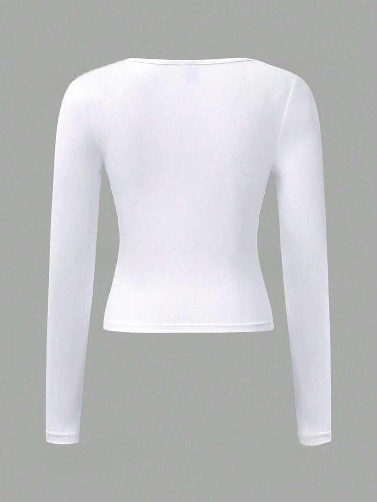 2024 Women's Y2K Slimming Solid Color U-Neck Long-Sleeve Top