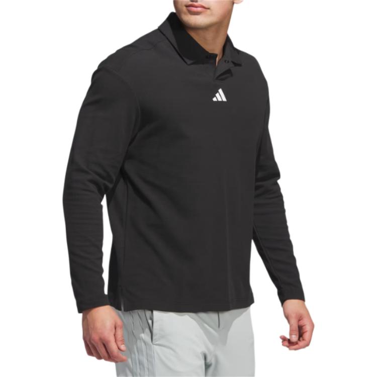 adidas Long Sleeve Knitted Solid Color Loose Polo Shirt Men Tops Black JN3038