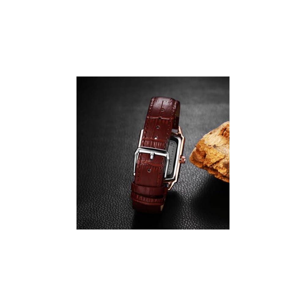 Seiko Men's Square Leather Watch Waterproof Quartz Brown Dial Roman Numerals Business Casual Timepiece
