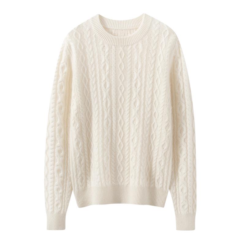 2026 Autumn/Winter Women's Cashmere Round Neck Cable Knit Sweater - Versatile, Loose, Slimming, Thick Knit.