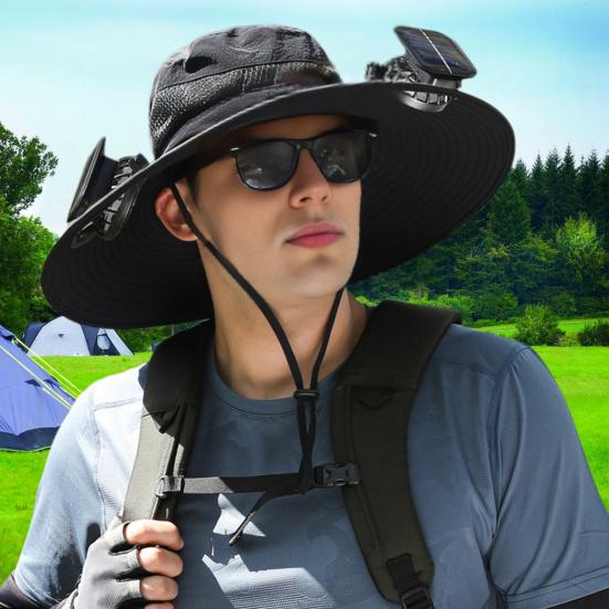 Klobouk proti slunci s duálním napájením solárním ventilátorem široký okraj turistický klobouk lehký chladivý klobouk pro venkovní aktivity