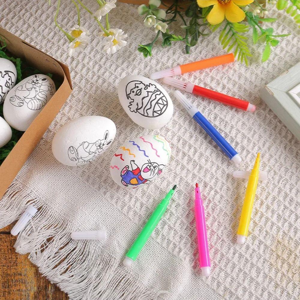 6PCS Coloring Craft Easter DIY Hand-Painted Eggs Foam Easter Eggs  Easter Scene Decoration