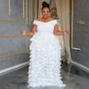 Maxi Abito da Donna Taglie Forti a Spalle Scoperte con Ruffle a Petalo 3D Vita Alta Lunghezza Maxi Elegante Abito da Sera Abito per Ospite di Matrimonio Formale Abito da Ballo