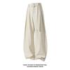 Men Loose Wide Leg Linen Like Curved Cut Casual Long Pants