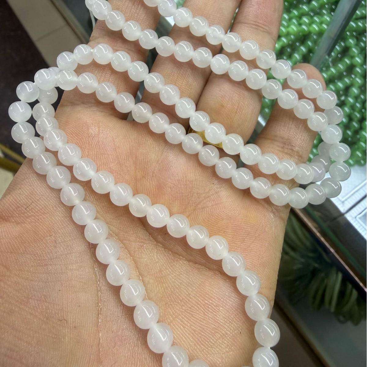 Hetan Qinghai White Jade 6mm Round Buddhist Beads - 108 Delicate Oily Jade Beads